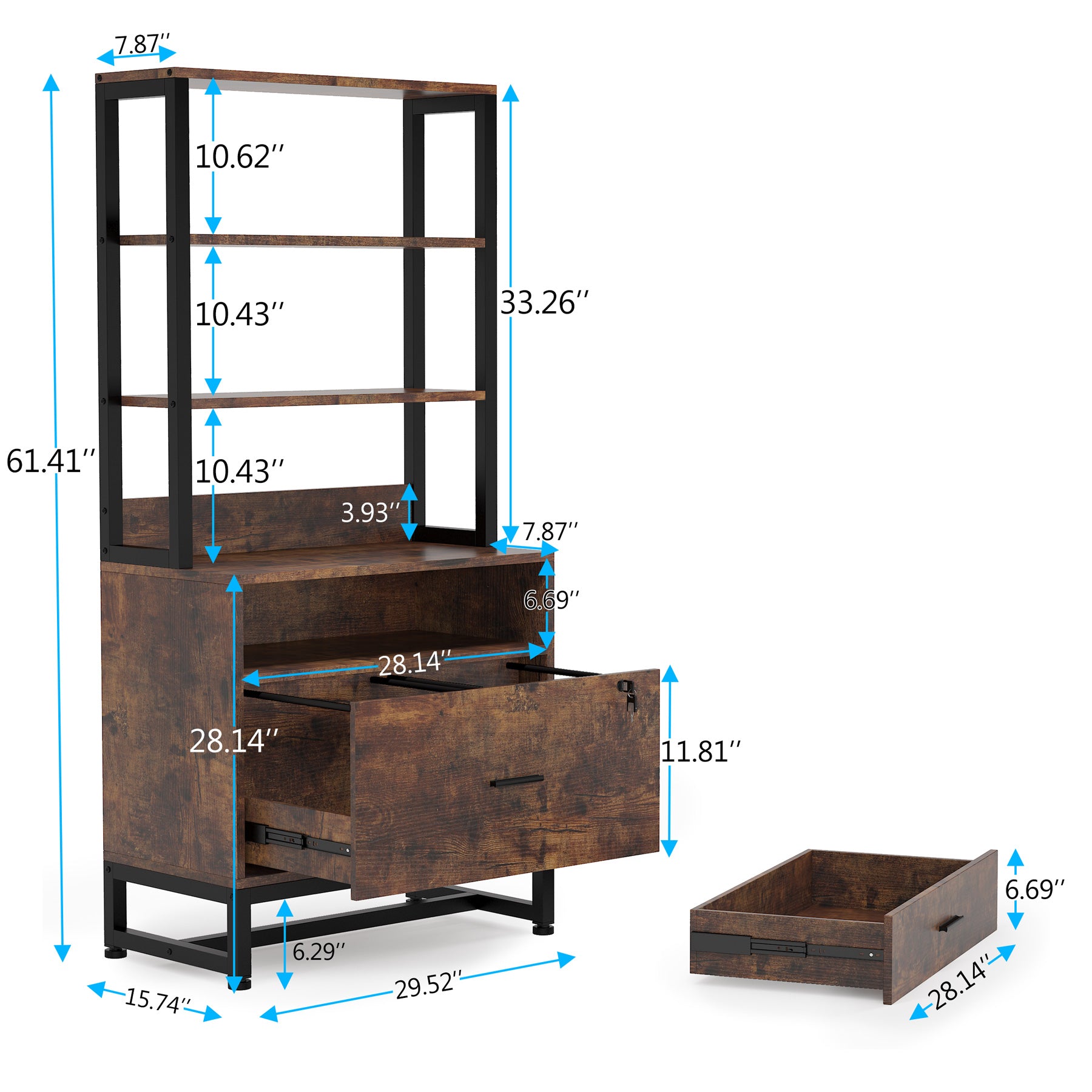Vertical File Cabinet with 2 Drawers & Bookshelf